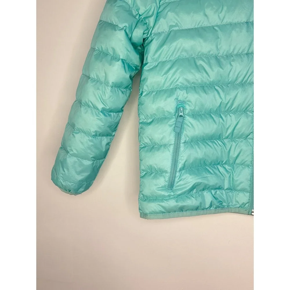 Eddie Bauer Puffer Jacket Girls M 10/12 Teal Down Insulated Hooded Coat 8300W682